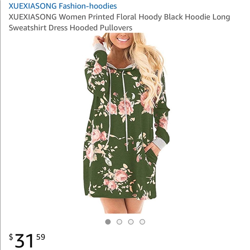 Green Floral Sweatshirt Dress